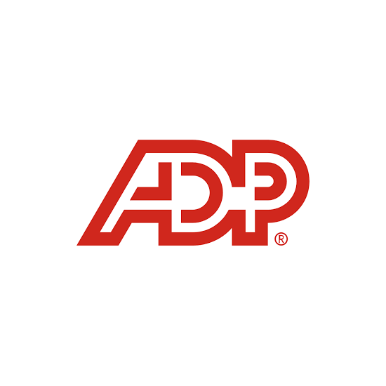 a red and white adp logo on a white background